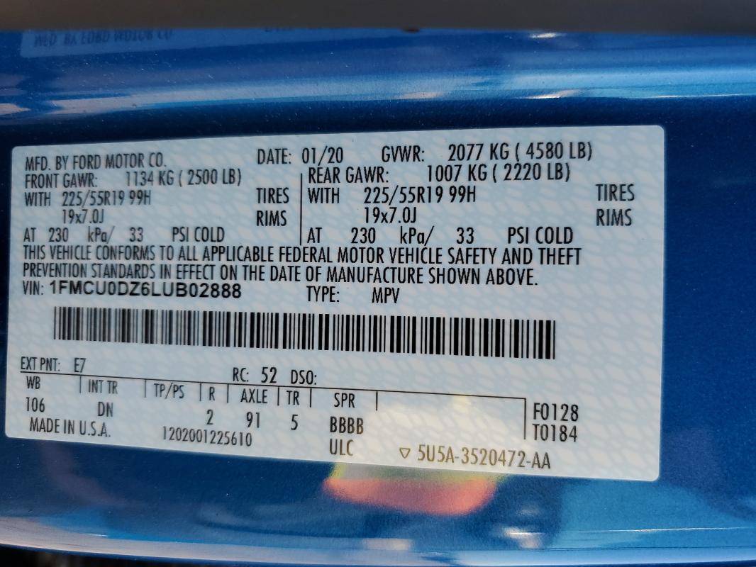 2020 FORD ESCAPE TITANIUM - 1FMCU0DZ6LUB02888