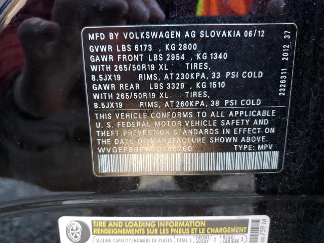 2013 VOLKSWAGEN TOUAREG V6 - WVGEF9BP6DD000260