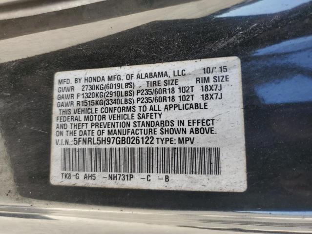 2016 HONDA ODYSSEY TOURING #3278661938