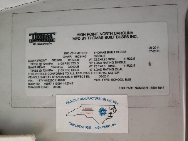 2012 THOMAS SAF-T-LINER HDX #3278639963