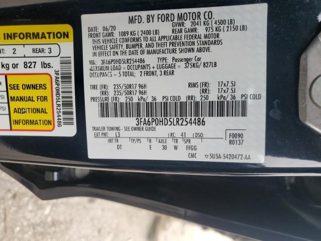 2020 FORD FUSION SE - 3FA6P0HD5LR254486