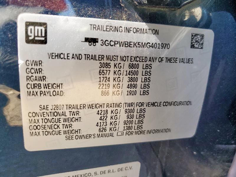 2021 CHEVROLET SILVERADO - 3GCPWBEK5MG401970