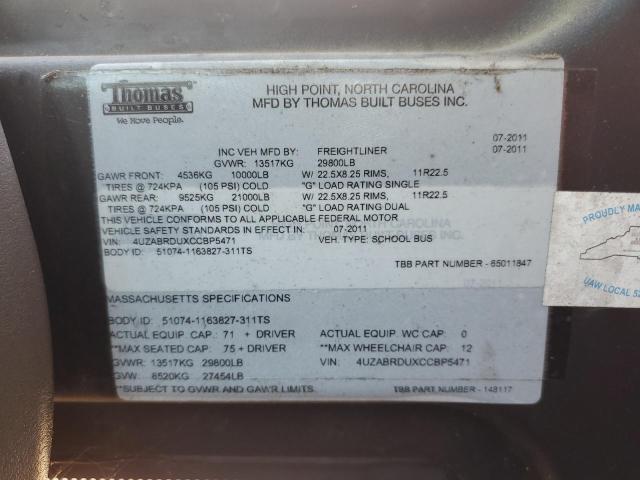 2012 FREIGHTLINER SAF-T-LINER C2 #3271706654