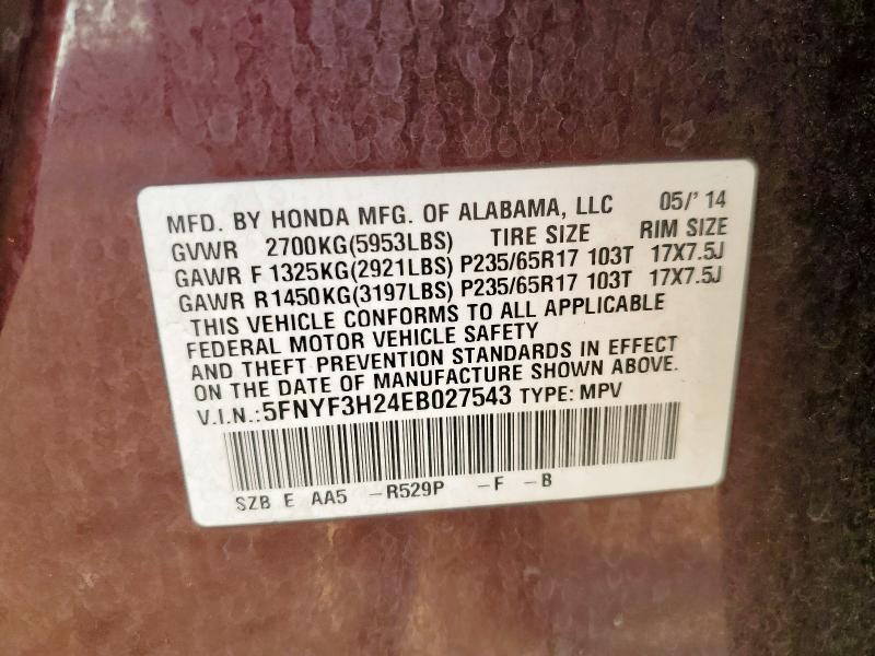 2014 HONDA PILOT LX - 5FNYF3H24EB027543