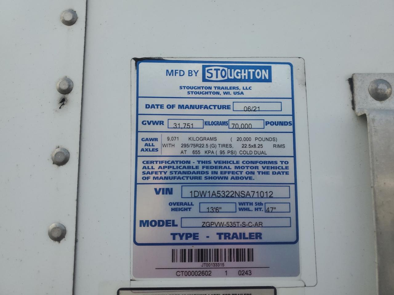 Lot #3311466256 2022 STOUGHTON UNKNOWN