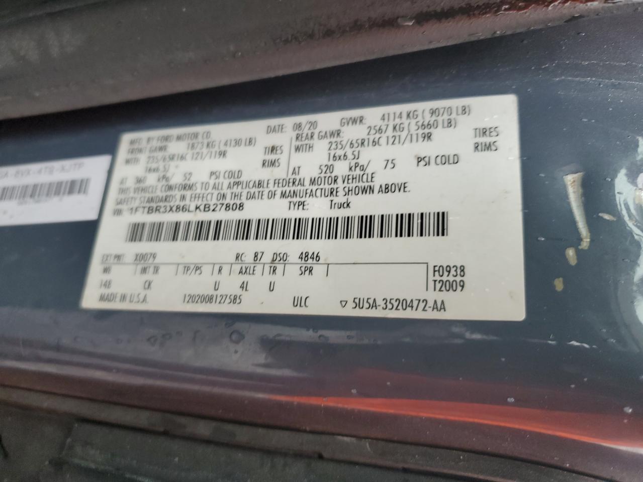 Lot #3302706022 2020 FORD TRANSIT T-