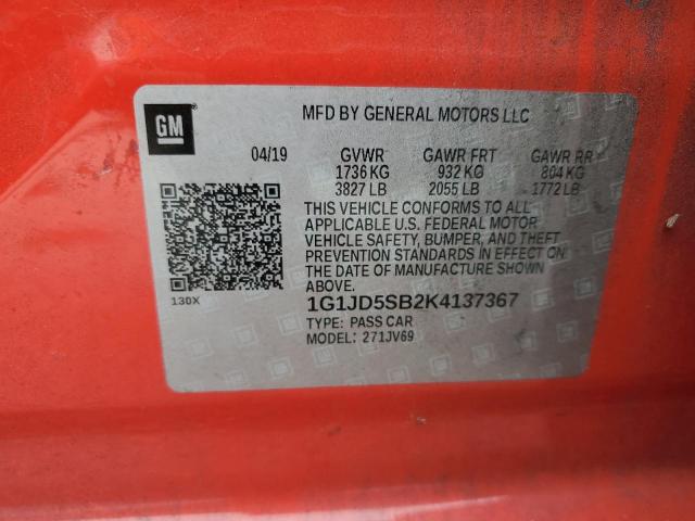 2019 CHEVROLET SONIC LT 1G1JD5SB2K4137367