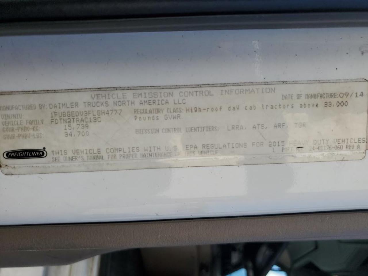 Lot #3284586322 2015 FREIGHTLINER CASCADIA