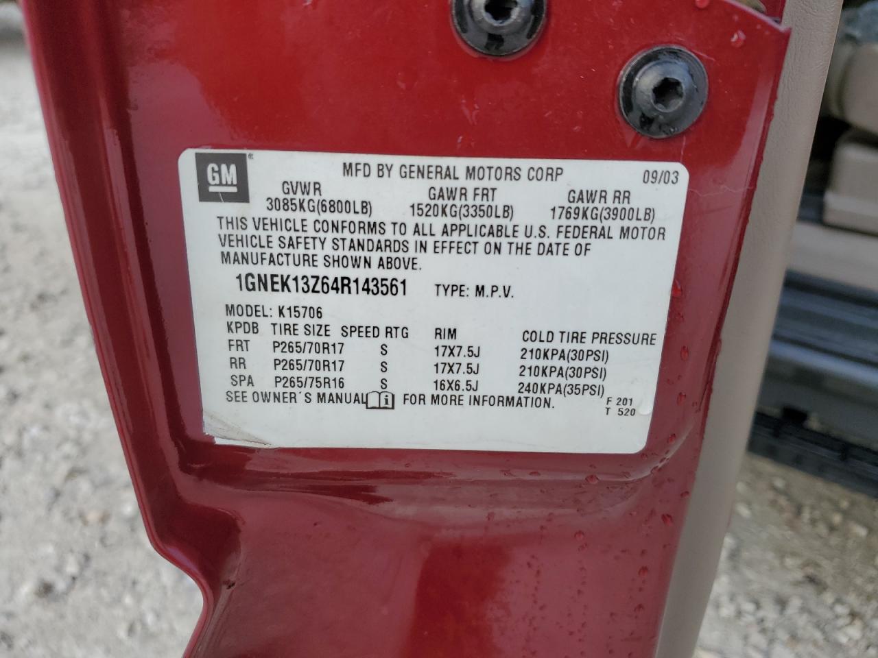 Lot #3290349784 2004 CHEVROLET TAHOE K150