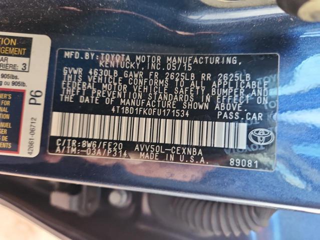 2015 TOYOTA CAMRY HYBR - 4T1BD1FK0FU171534