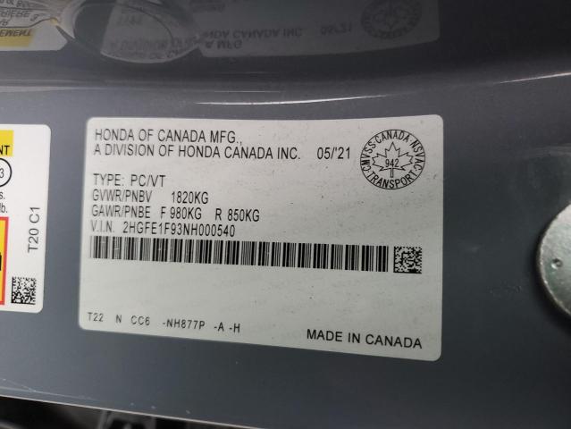 2022 HONDA CIVIC TOUR - 2HGFE1F93NH000540