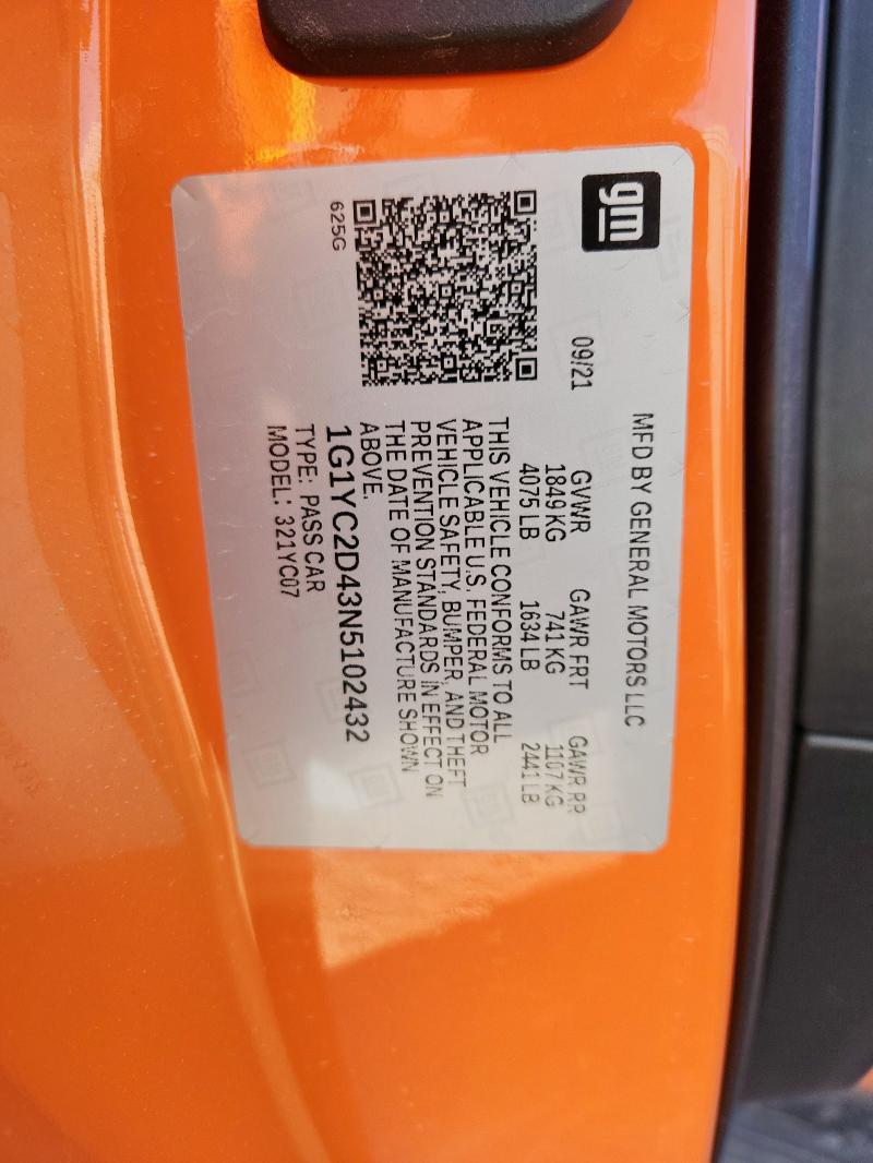 2022 CHEVROLET CORVETTE S - 1G1YC2D43N5102432