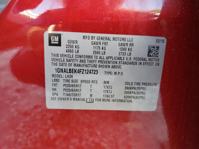 2015 CHEVROLET EQUINOX LT 1GNALBEK4FZ124723