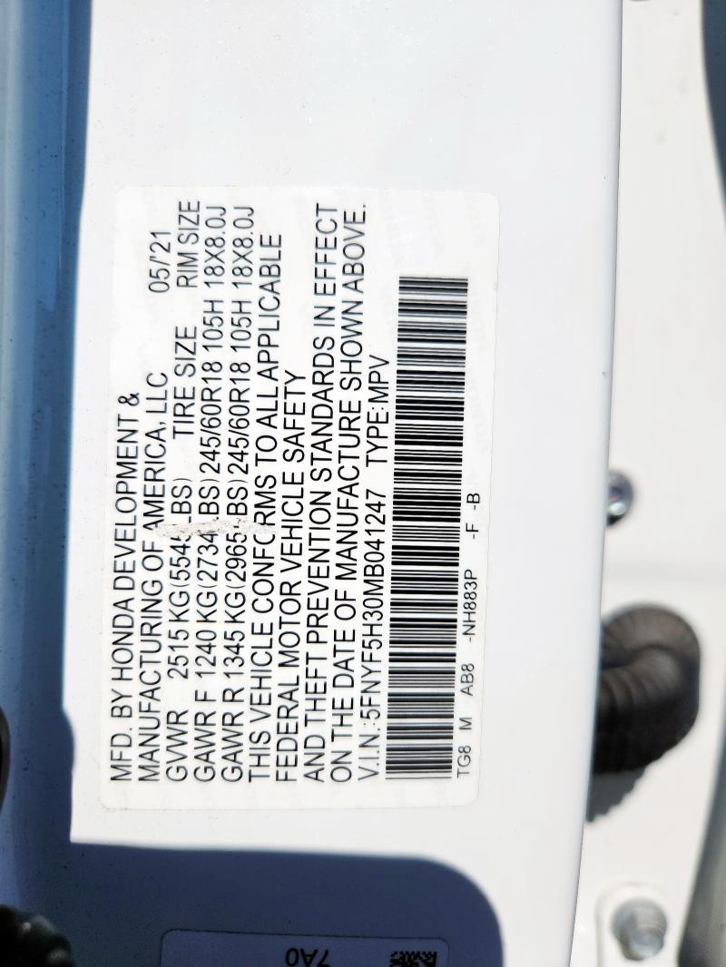 2021 HONDA PILOT EX #3290350815