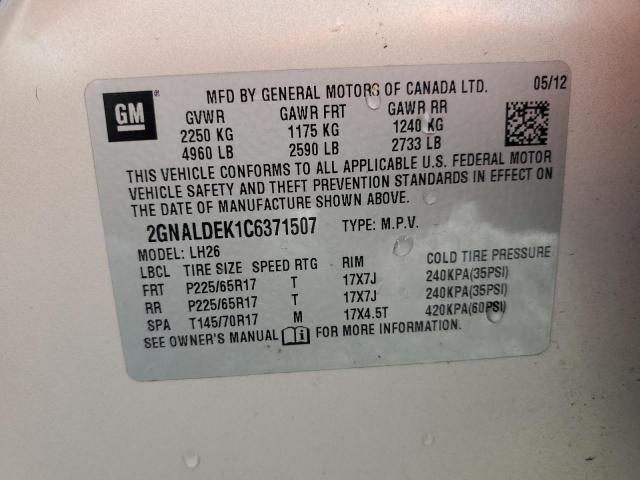 2012 CHEVROLET EQUINOX LT - 2GNALDEK1C6371507