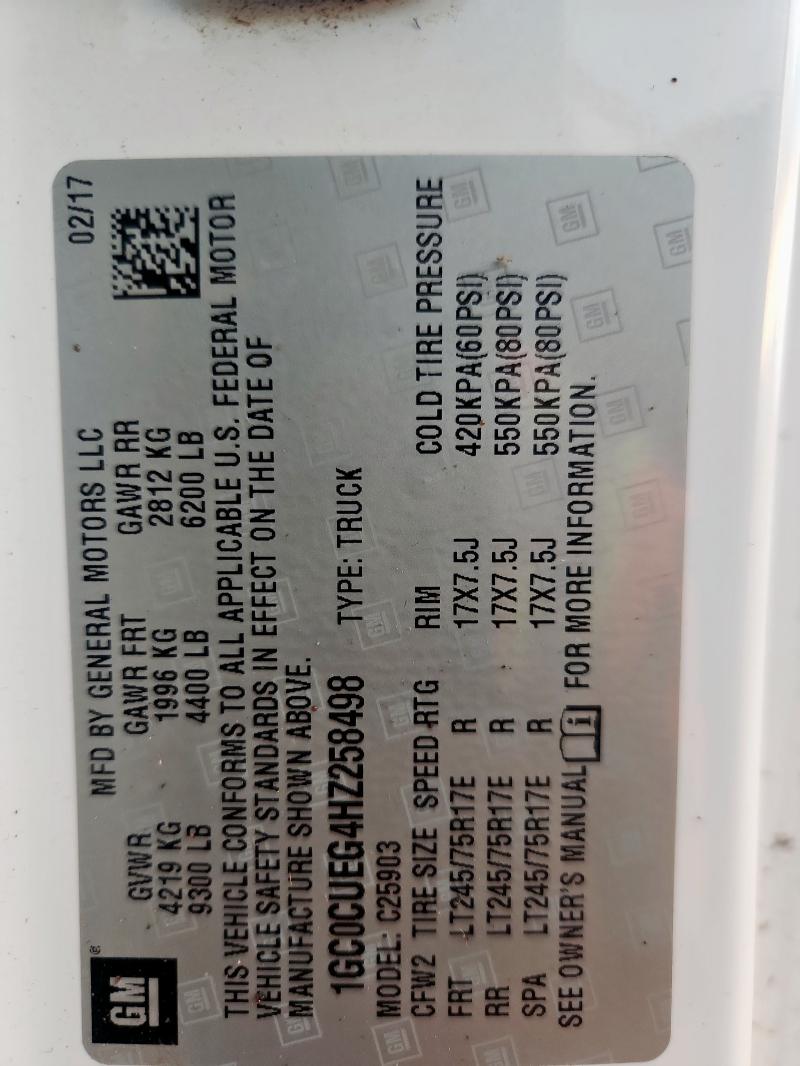 2017 CHEVROLET SILVERADO - 1GC0CUEG4HZ258498