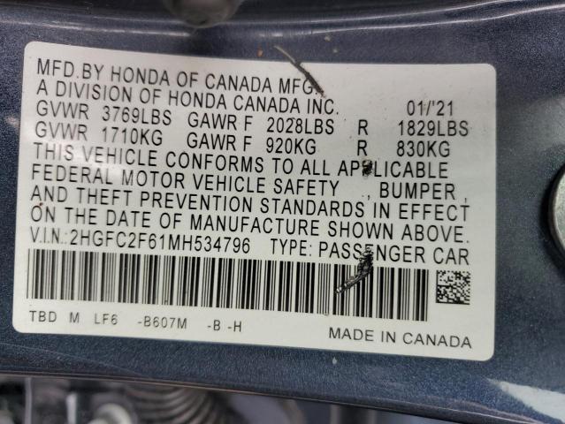 2021 HONDA CIVIC LX #3290034300