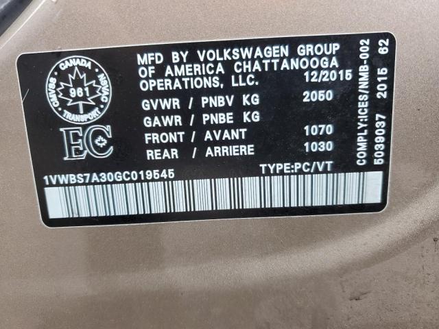 2016 VOLKSWAGEN PASSAT SE 1VWBS7A30GC019545