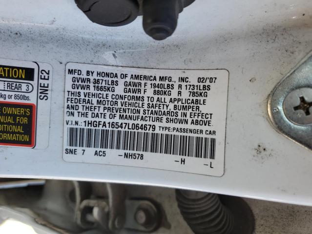 2007 HONDA CIVIC LX #3318854042