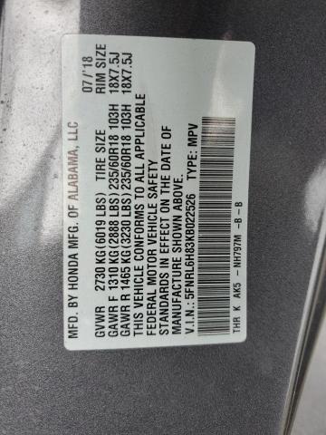 2019 HONDA ODYSSEY TO - 5FNRL6H83KB022526