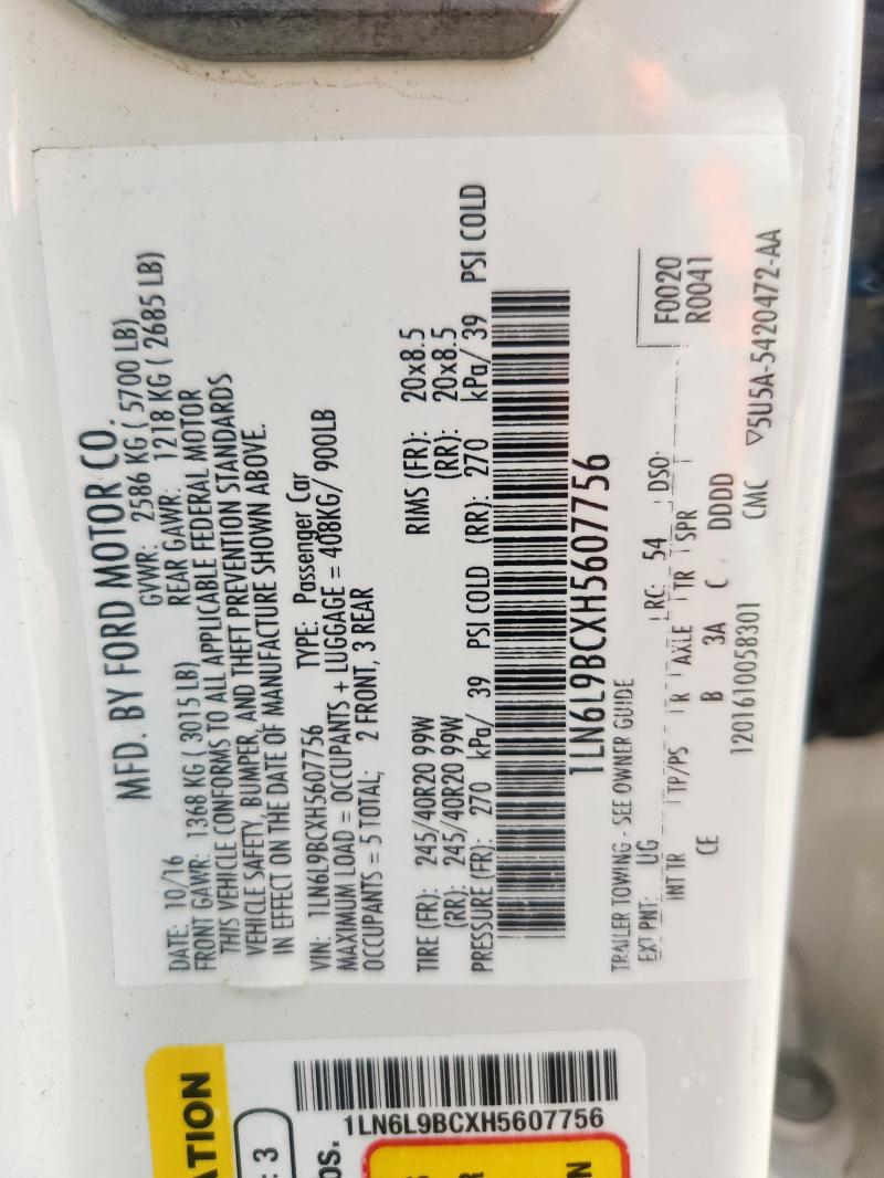 2017 LINCOLN CONTINENTA 1LN6L9BCXH5607756