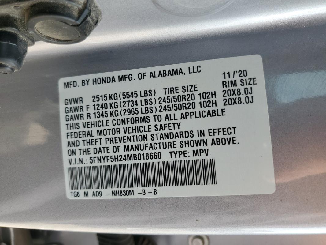 2021 HONDA PILOT SE - 5FNYF5H24MB018660