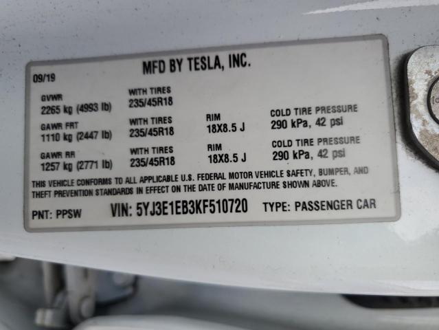 2019 TESLA MODEL 3 - 5YJ3E1EB3KF510720