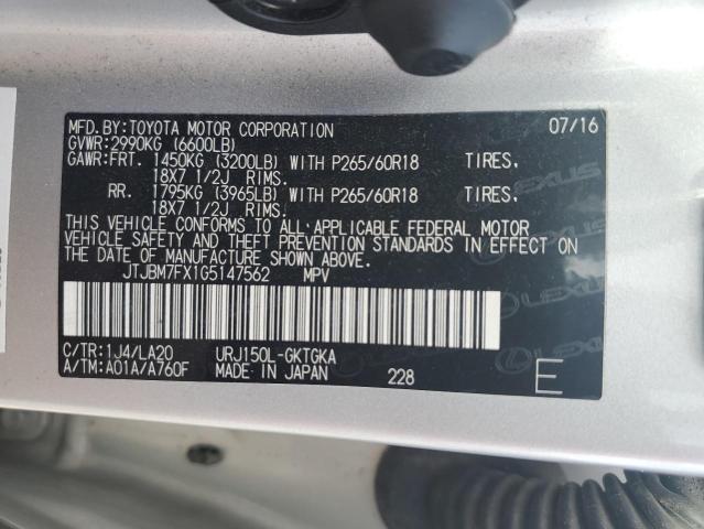 2016 LEXUS GX 460 JTJBM7FX1G5147562