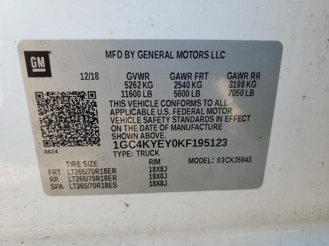 2019 CHEVROLET SILVERADO - 1GC4KYEY0KF195123