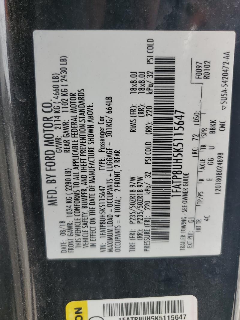 2019 FORD MUSTANG - 1FATP8UH5K5115647