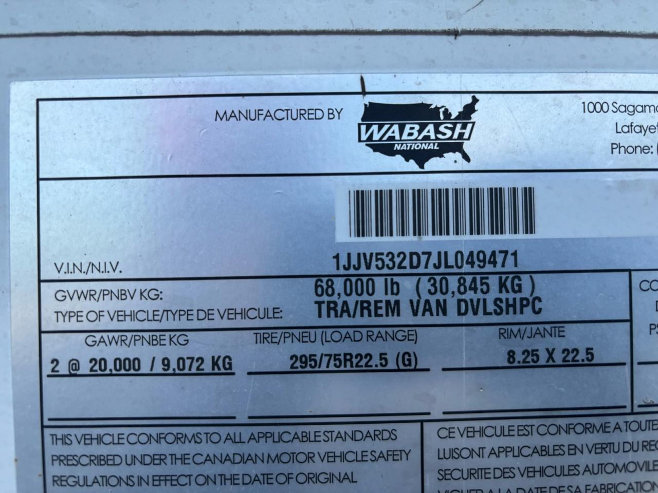 Lot #3286626886 2018 WABASH DRY VAN