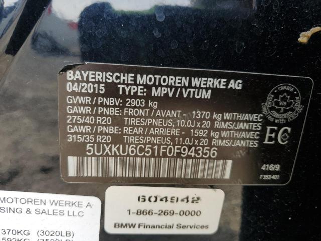 2015 BMW X6 XDRIVE5 5UXKU6C51F0F94356