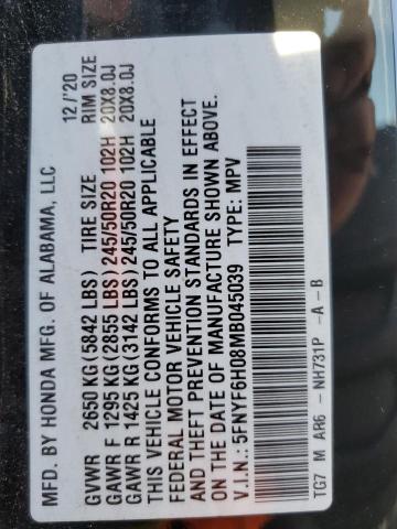 2021 HONDA PILOT ELIT - 5FNYF6H08MB045039