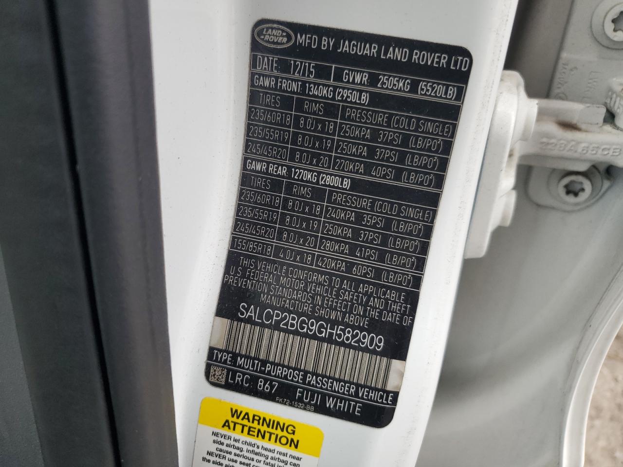 Lot #3296363118 2016 LAND DISCOVERY SPORT SE