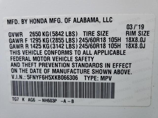 2019 HONDA PILOT EXL #3311705228