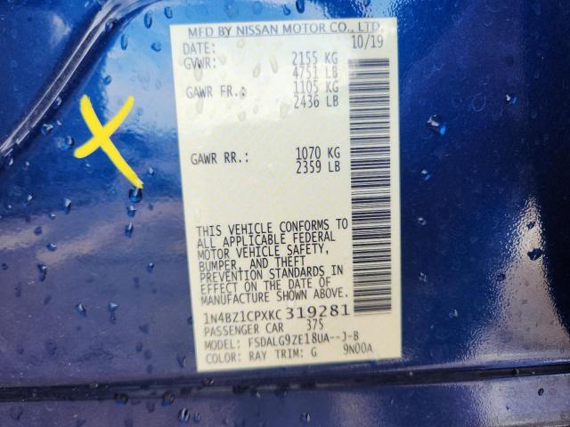 2019 NISSAN LEAF S PLU 1N4BZ1CPXKC319281