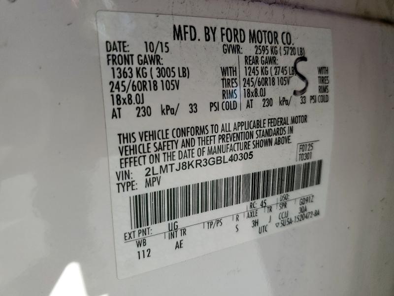 2016 LINCOLN MKX SELECT 2LMTJ8KR3GBL40305