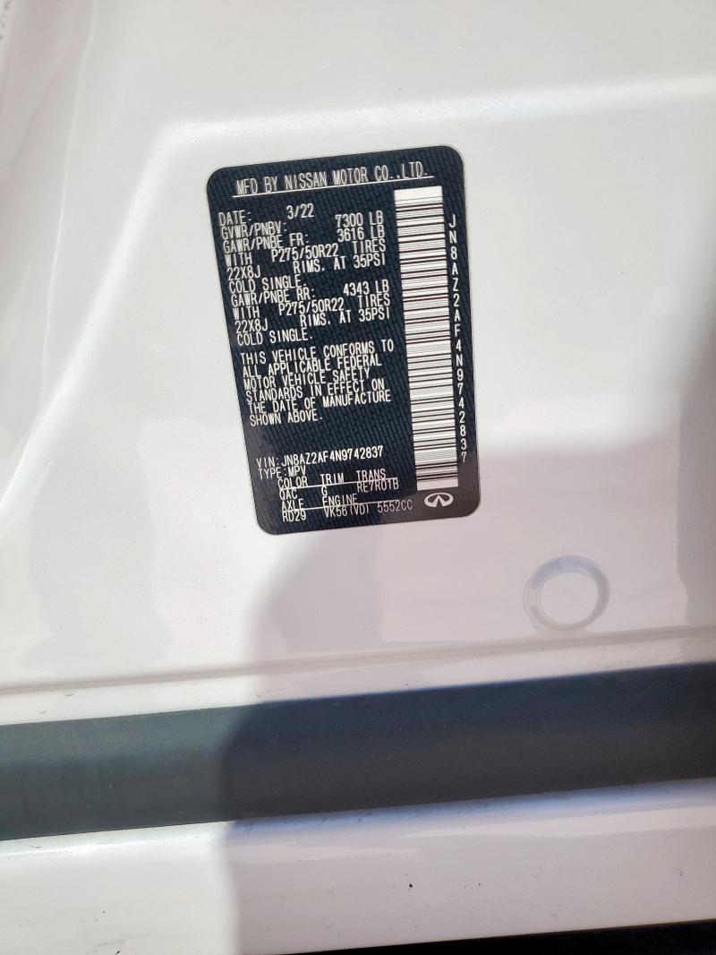 2022 INFINITI QX80 LUXE JN8AZ2AF4N9742837