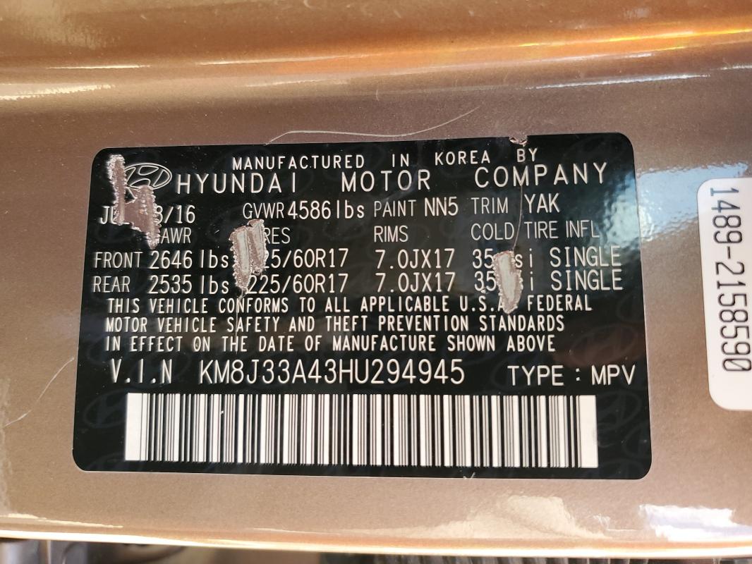 2017 HYUNDAI TUCSON LIM #3291532954