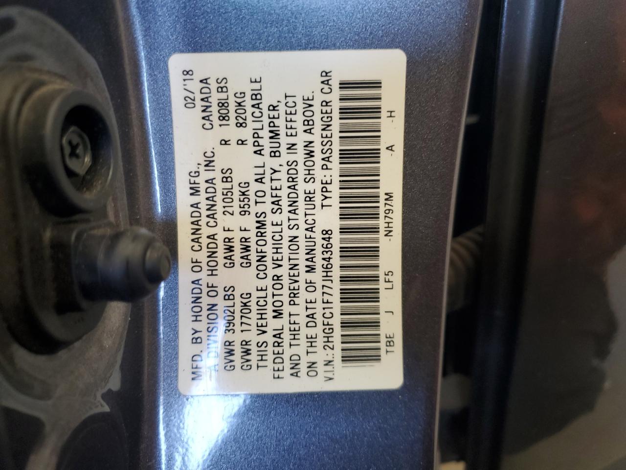 Lot #3302870926 2018 HONDA CIVIC EXL