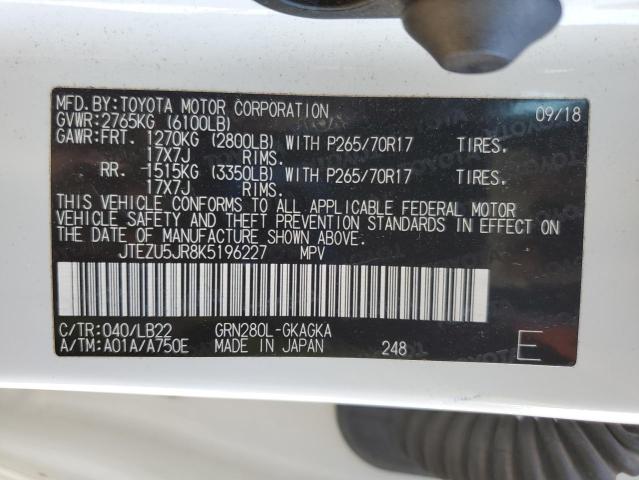 2019 TOYOTA 4RUNNER SR - JTEZU5JR8K5196227