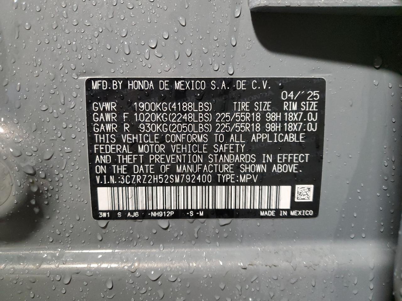 Lot #3301983445 2025 HONDA HR-V SPORT