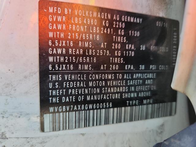 2016 VOLKSWAGEN TIGUAN S WVGBV7AX8GW600556