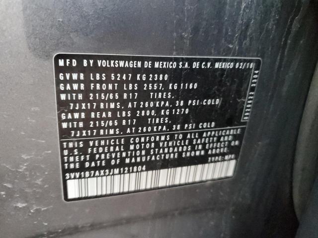 2018 VOLKSWAGEN TIGUAN S - 3VV1B7AX3JM121804