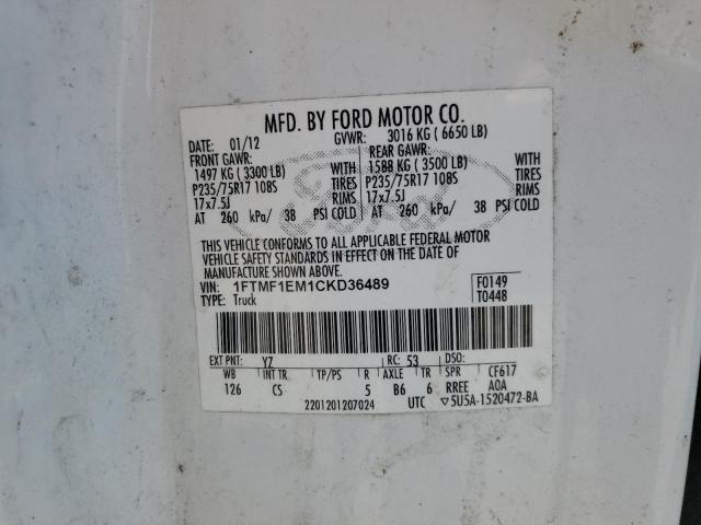2012 FORD F150 - 1FTMF1EM1CKD36489