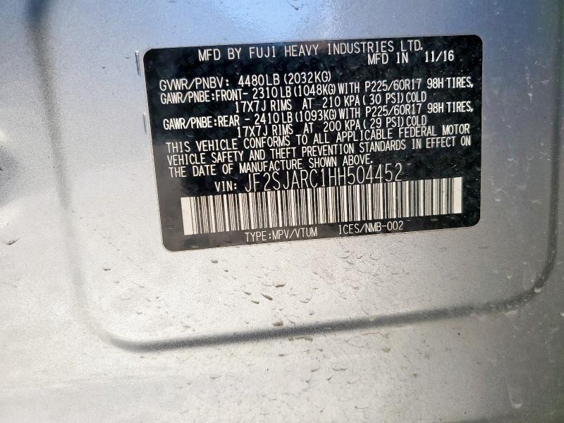 2017 SUBARU FORESTER 2 - JF2SJARC1HH504452