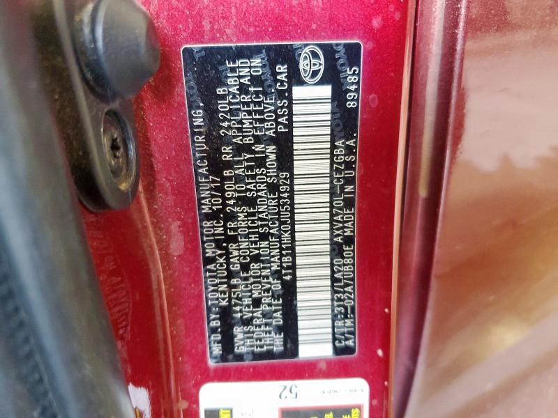 2018 TOYOTA CAMRY L 4T1B11HK0JU534929