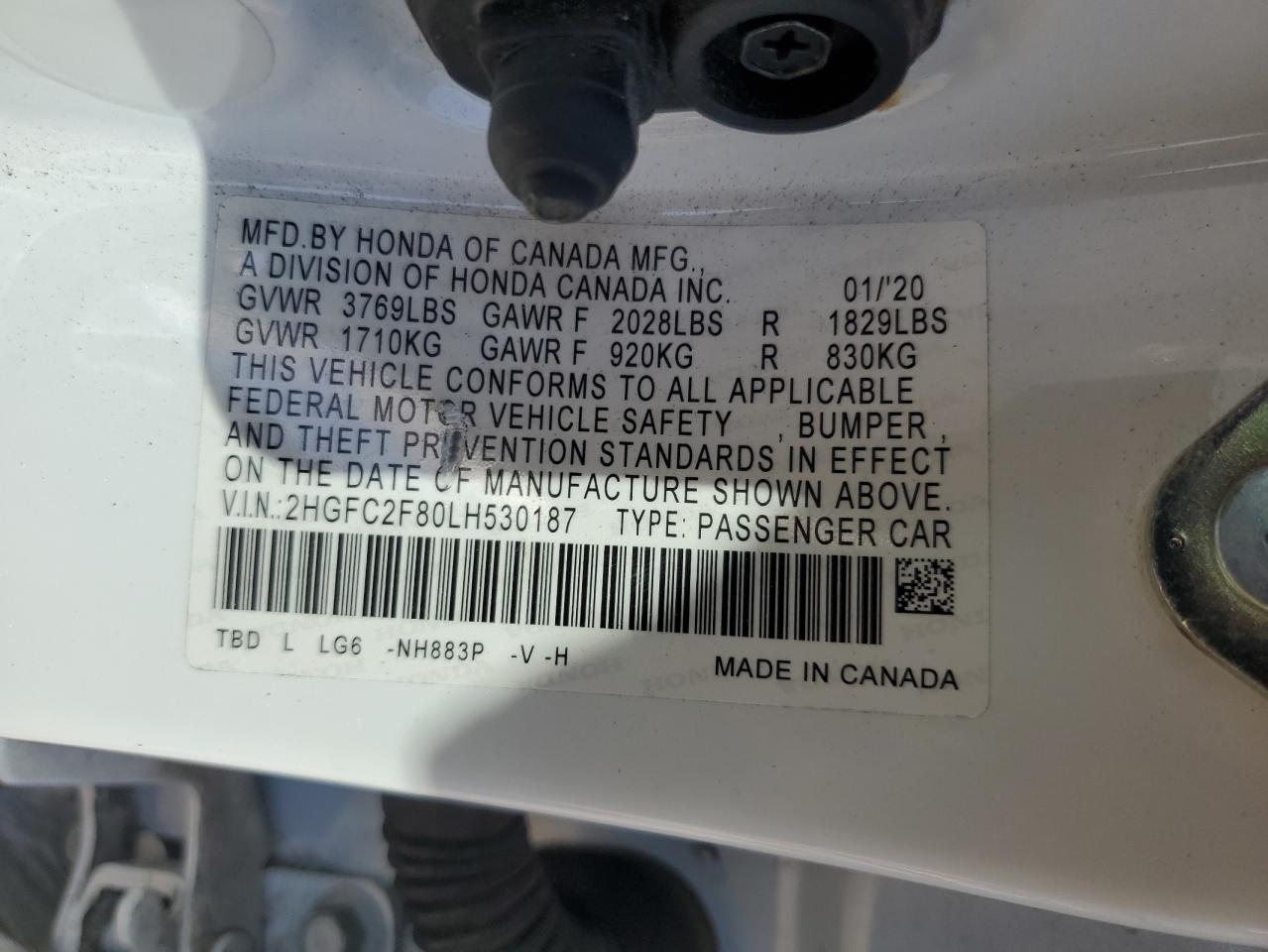 Lot #3302777911 2020 HONDA CIVIC SPORT