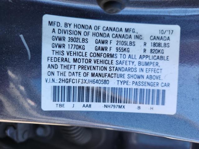 2018 HONDA CIVIC EX - 2HGFC1F3XJH640580