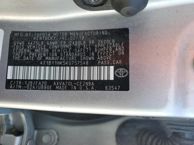2019 TOYOTA CAMRY L #3305422446